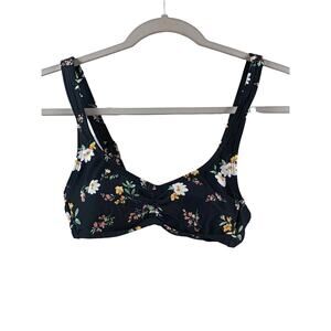 Cinch Front Bralette Bikini Top Xhilaration Black Floral Print XS Swimsuit Beach